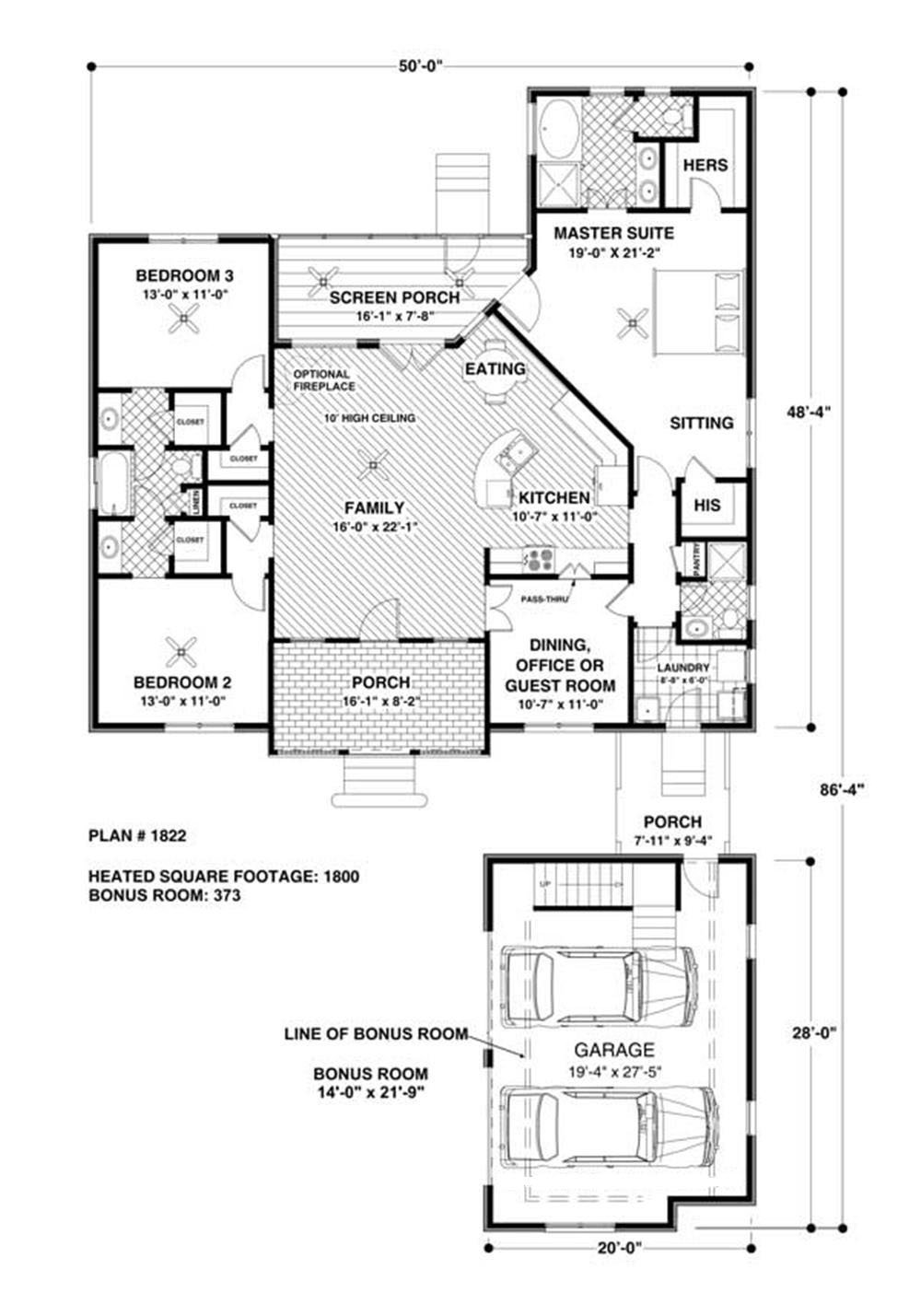 Floor Plan First Story of Country Plan #109-1016